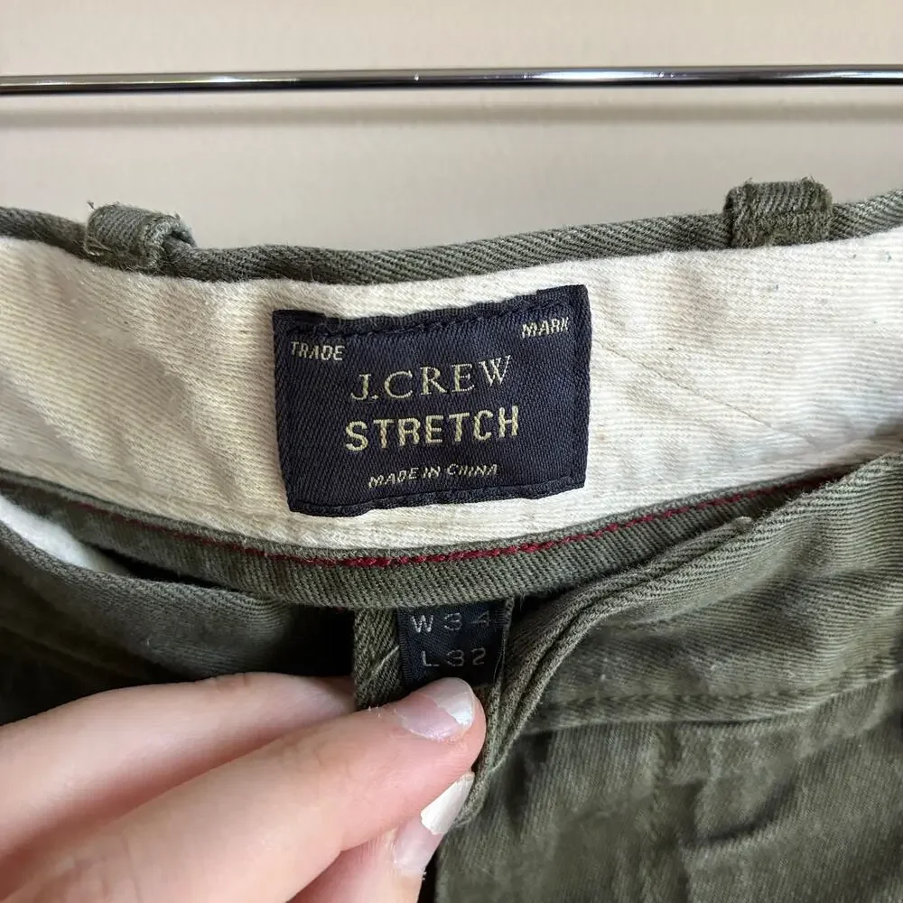 J.Crew stretch trademark cotton blend vintage olive green trousers men's 34X32